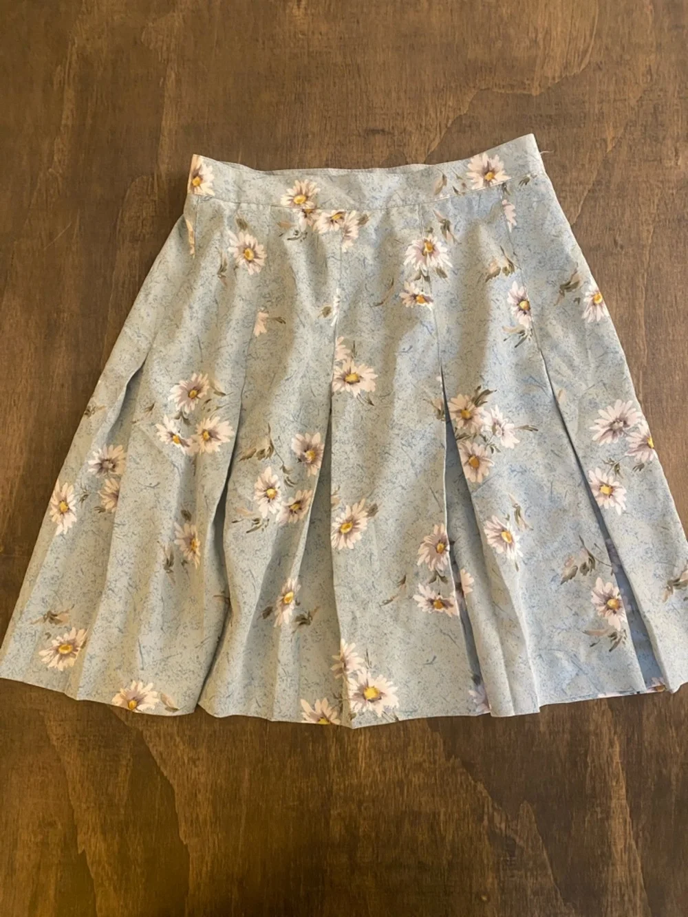 Vintage Women's Light Blue Floral Pleated Skirt